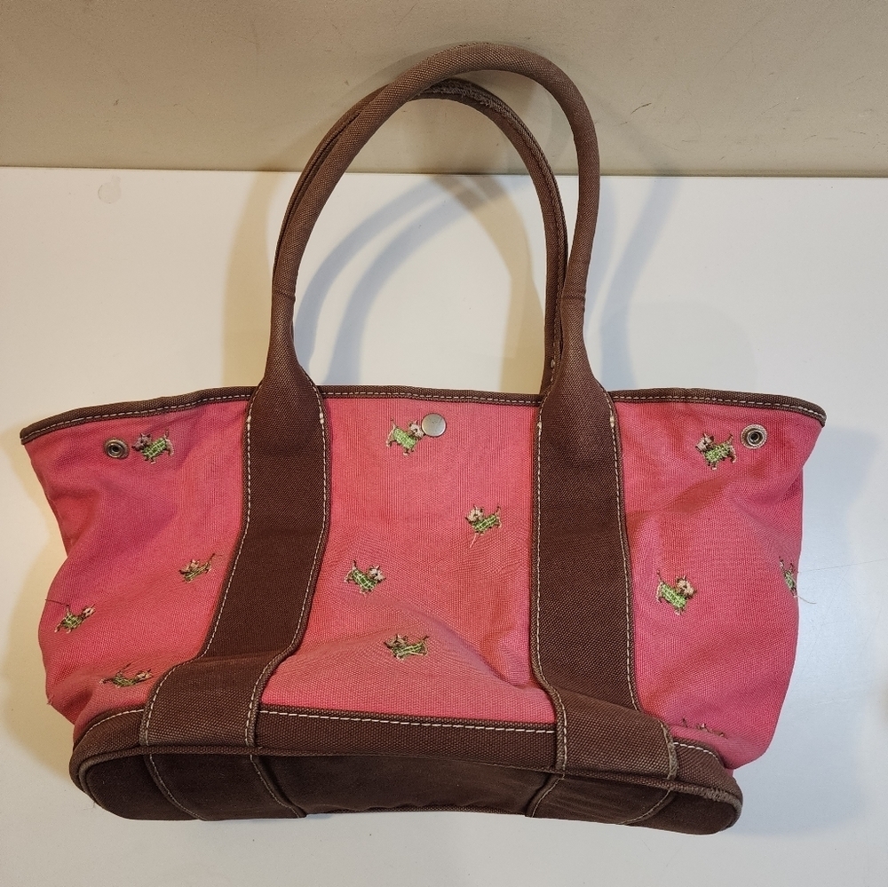 J. Crew pink and brown scotty dog cotton tote bag - Picture 1 of 10